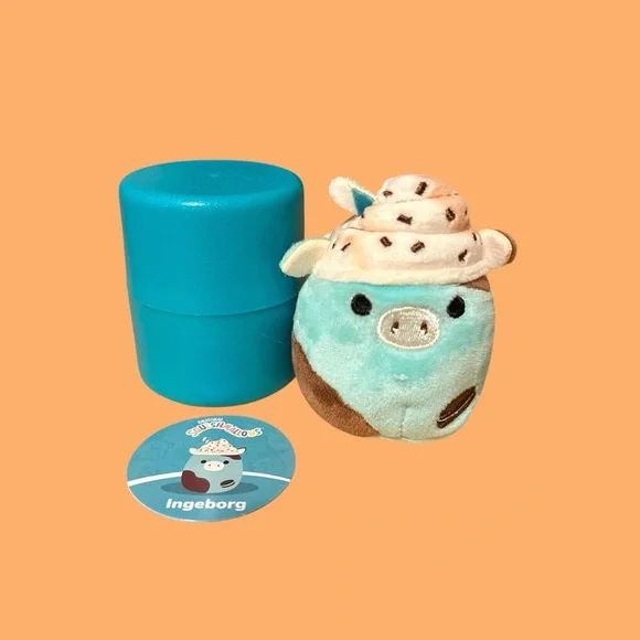 Squishmallows Micromallow 2.5” Ingeborg the Mint Cookie Latte Cow Mini Plush - Picture 1 of 3